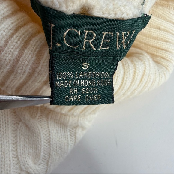 J CREW S 100% Lambswool Cable Knit Sweater Mock Turtleneck Cream Size Small - Picture 4 of 10
